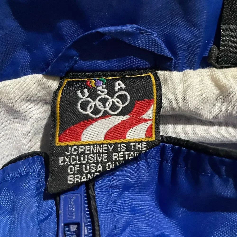 Vintage 90s USA Olympics JC Penny Windbreaker, Size XL Blue / Black